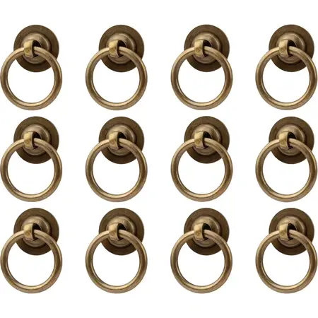 12 Pack Solid Antique Brass Cabinet Pulls Ring Drawer Pulls